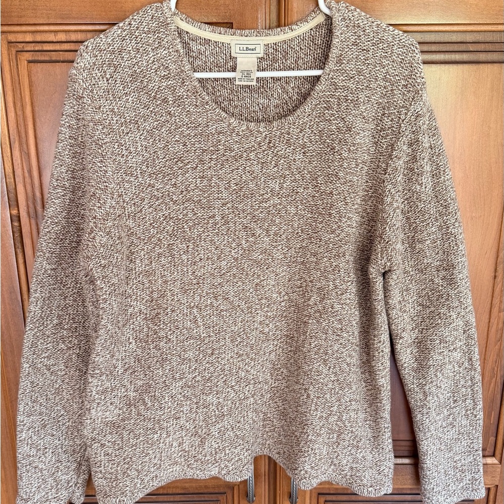L.L. Bean Women's 100%Cotton Beige/Brown Scoop-Neck Sweater
